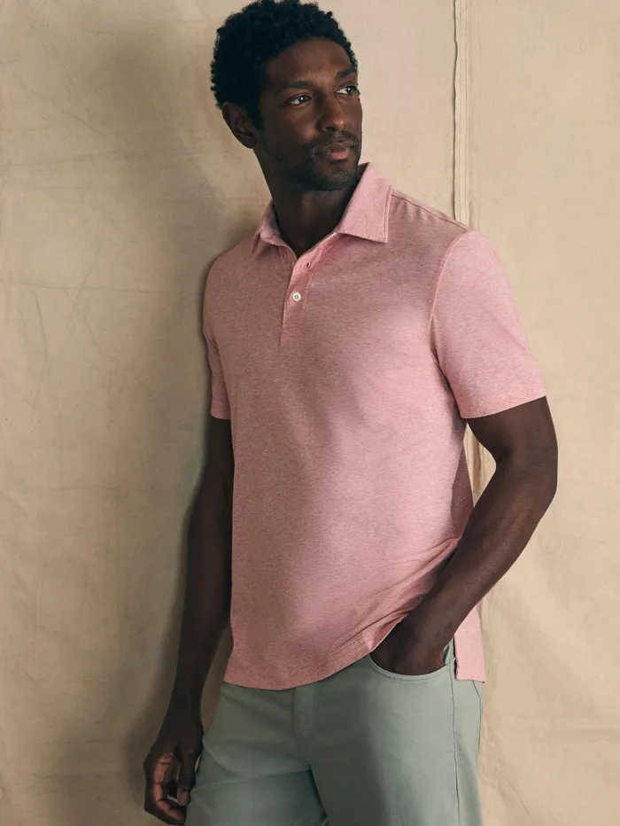 Men Polo Shirts Faherty Movement ShortSleeve Polo Shirt Sunbeam Heather