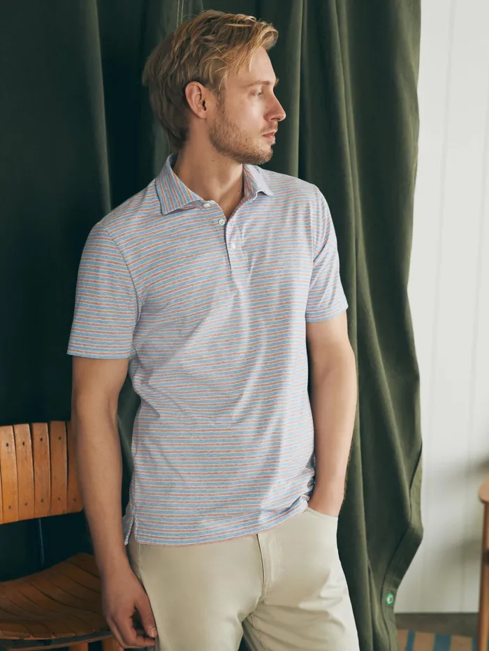 Men Polo Shirts Faherty Movement ShortSleeve Polo Shirt Tall Horizon Line Stripe