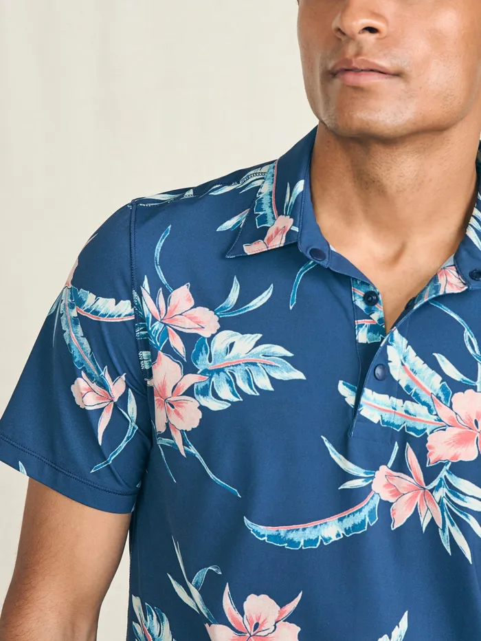 Men Polo Shirts Faherty Shorelite ShortSleeve Tech Polo Navy Island Orchid