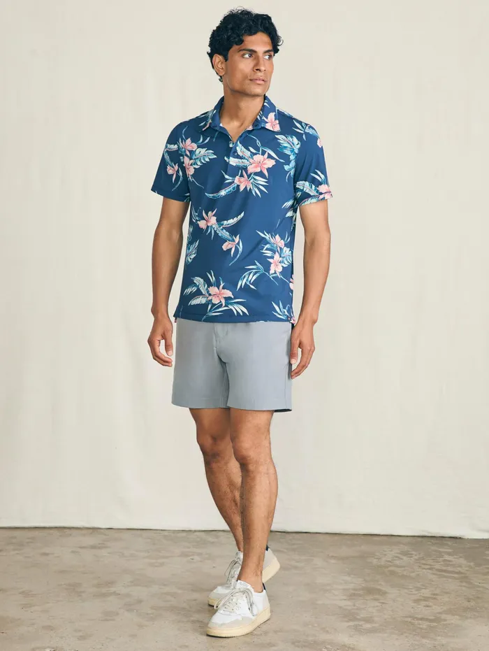 Men Polo Shirts Faherty Shorelite ShortSleeve Tech Polo Navy Island Orchid