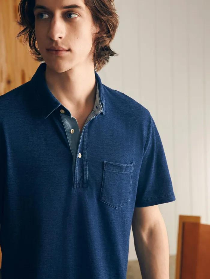 Men Polo Shirts Faherty ShortSleeve Indigo Polo Shirt Midnight Wash