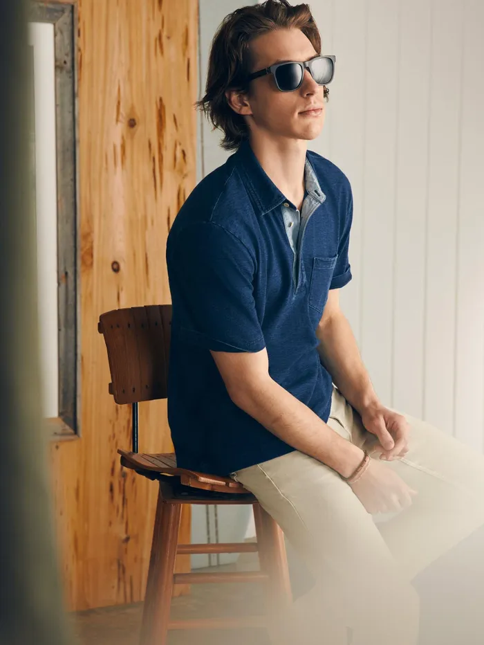 Men Polo Shirts Faherty ShortSleeve Indigo Polo Shirt Midnight Wash
