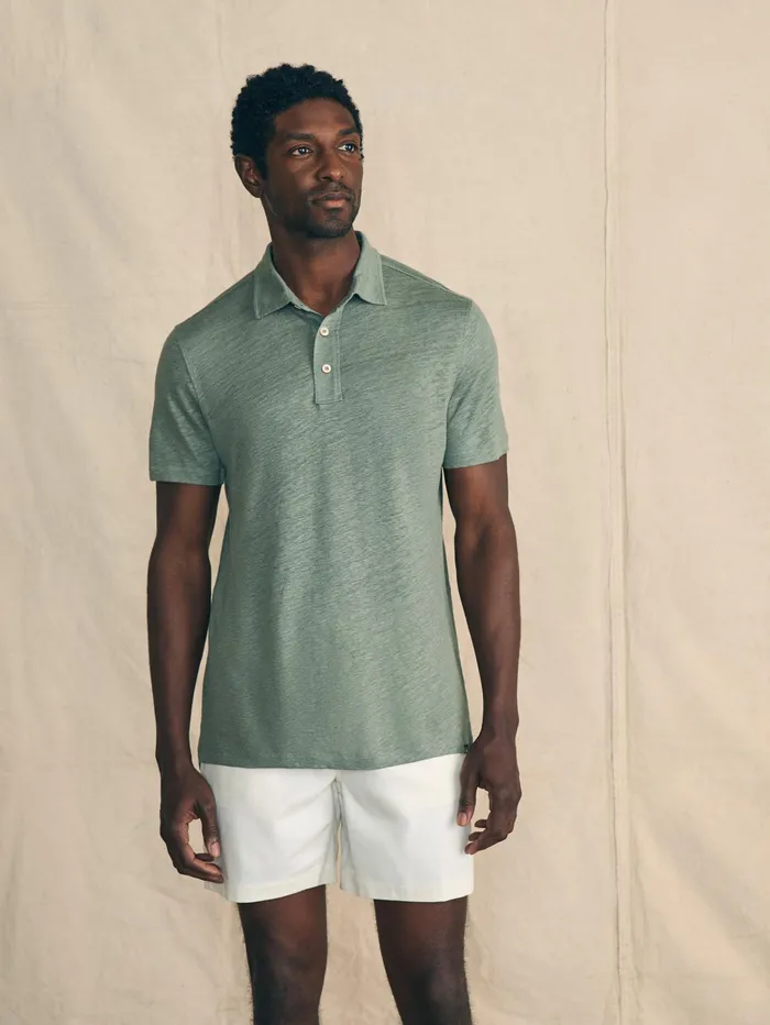 Men Polo Shirts Faherty ShortSleeve Linen Polo Desert Olive