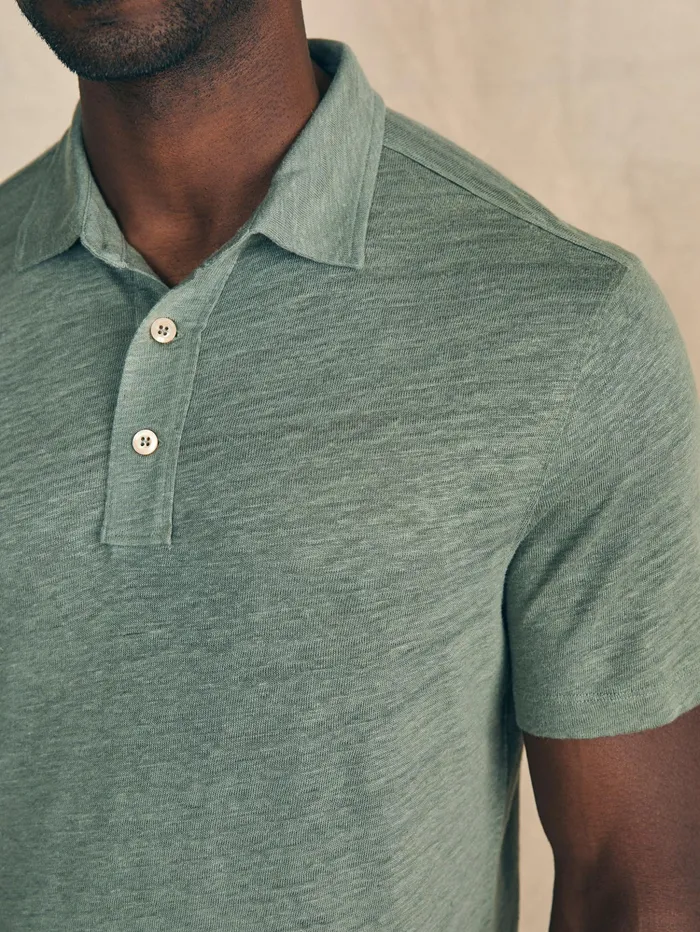 Men Polo Shirts Faherty ShortSleeve Linen Polo Desert Olive