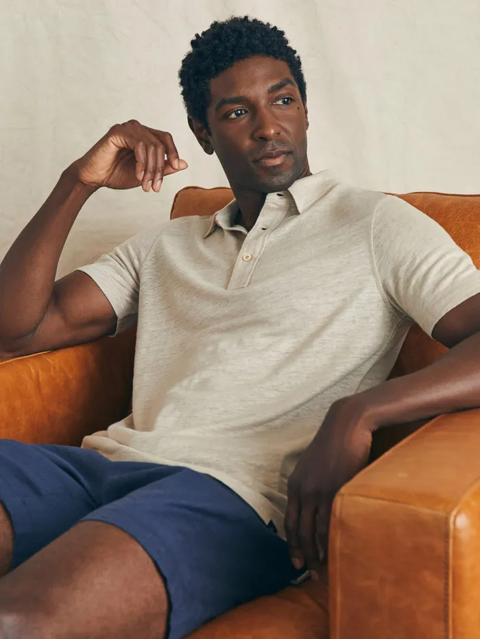 Men Polo Shirts Faherty ShortSleeve Linen Polo Natural