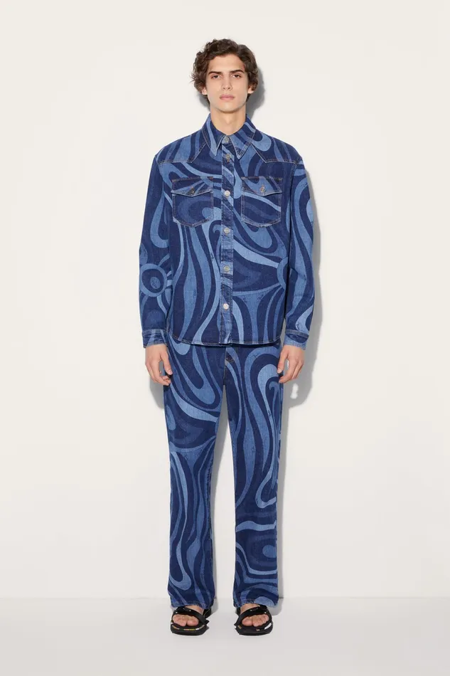 Men Ready To Wear PUCCI MarmoPrint Denim Shirt