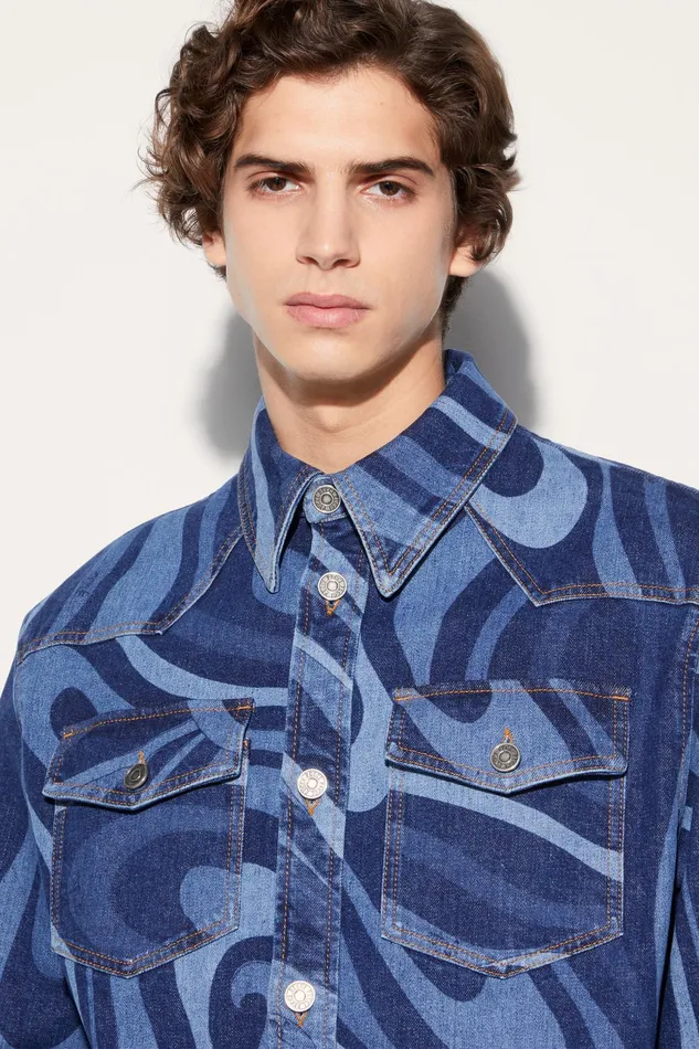 Men Ready To Wear PUCCI MarmoPrint Denim Shirt