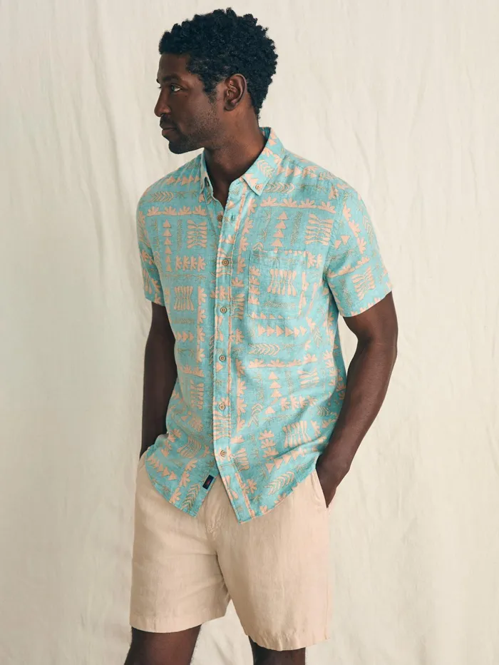 Men Shirts Faherty Anna Kahalekulu ShortSleeve Breeze Shirt Teal Naupaka