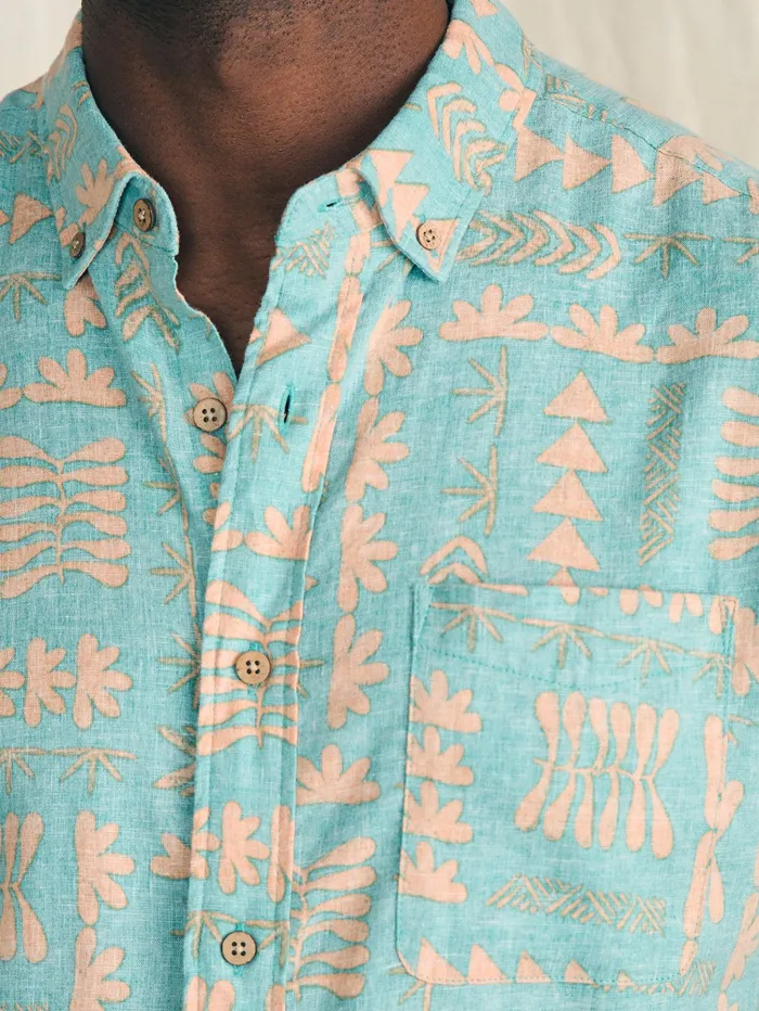 Men Shirts Faherty Anna Kahalekulu ShortSleeve Breeze Shirt Teal Naupaka