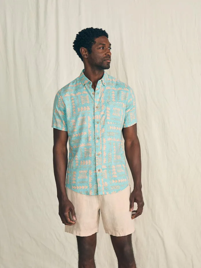 Men Shirts Faherty Anna Kahalekulu ShortSleeve Breeze Shirt Teal Naupaka