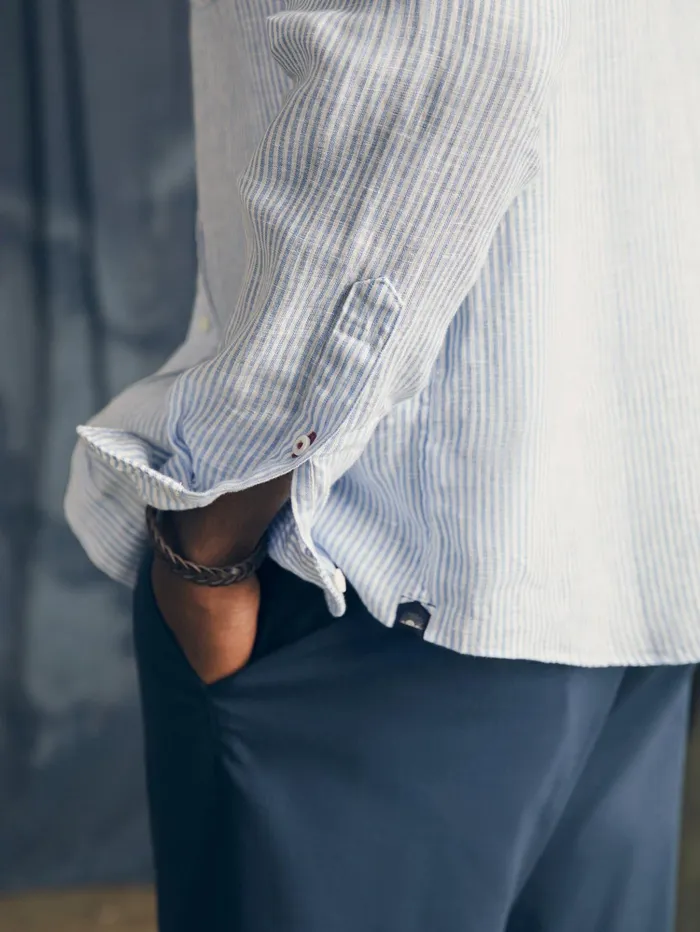 Men Shirts Faherty Laguna Linen Shirt Summer Classic Stripe