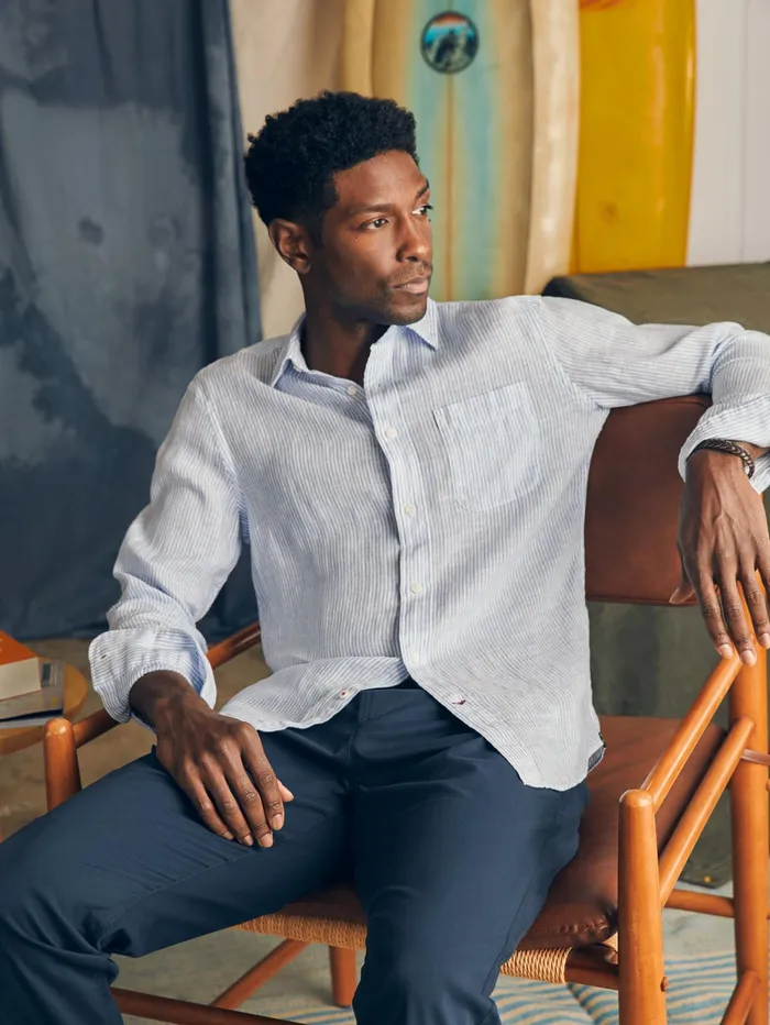 Men Shirts Faherty Laguna Linen Shirt Summer Classic Stripe
