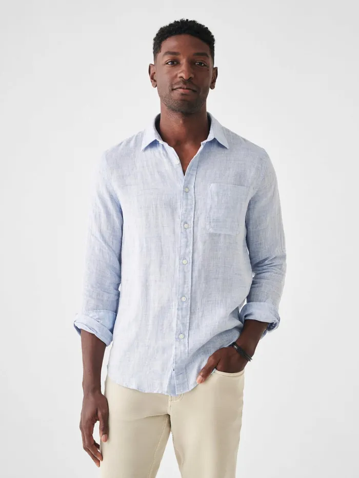 Men Shirts Faherty Laguna Linen Shirt Tall Light Blue Melange