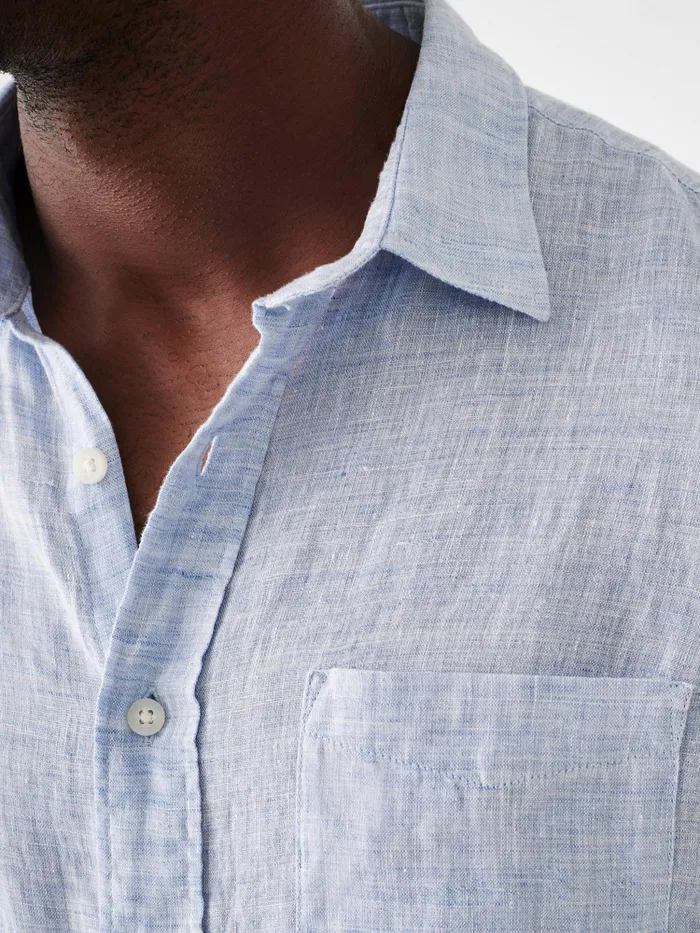 Men Shirts Faherty Laguna Linen Shirt Tall Light Blue Melange