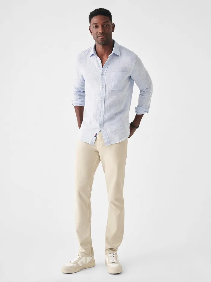 Men Shirts Faherty Laguna Linen Shirt Tall Light Blue Melange