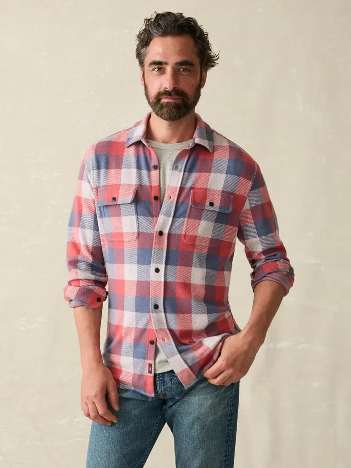 Men Shirts Faherty Legend Sweater Shirt Cherry Blue Buffalo