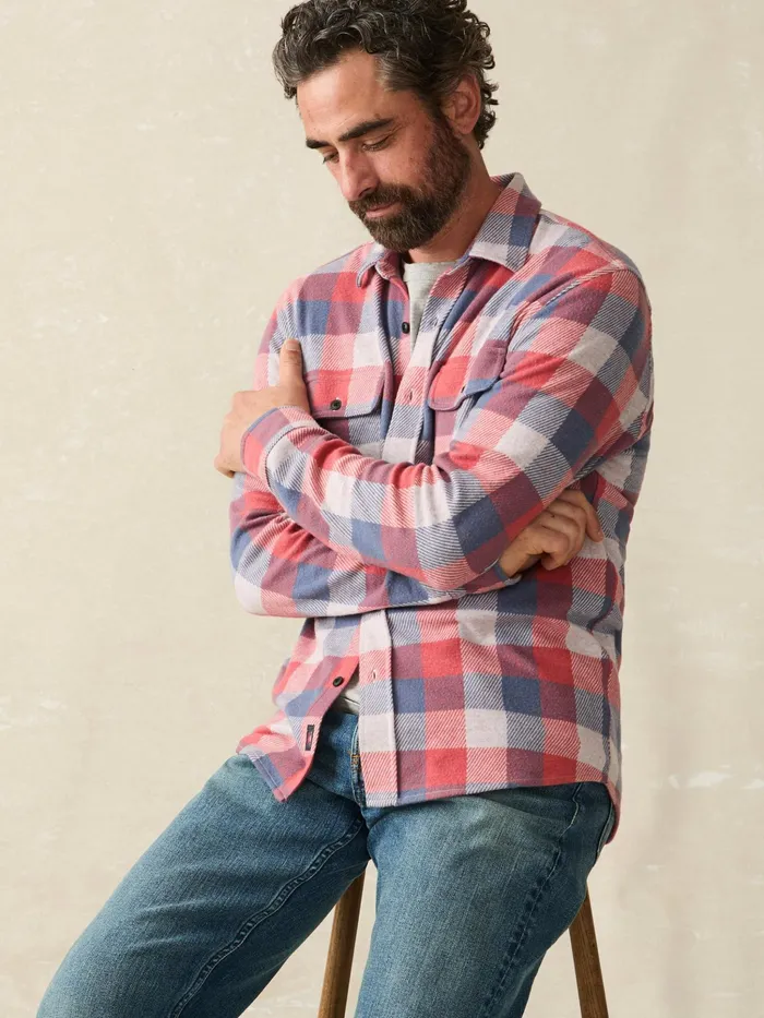 Men Shirts Faherty Legend Sweater Shirt Cherry Blue Buffalo