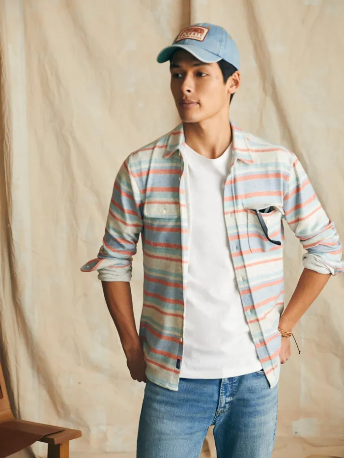 Men Shirts Faherty Legend Sweater Shirt Coral Reef Stripe Men Shirts Faherty Legend Sweater Shirt Coral Reef Stripe