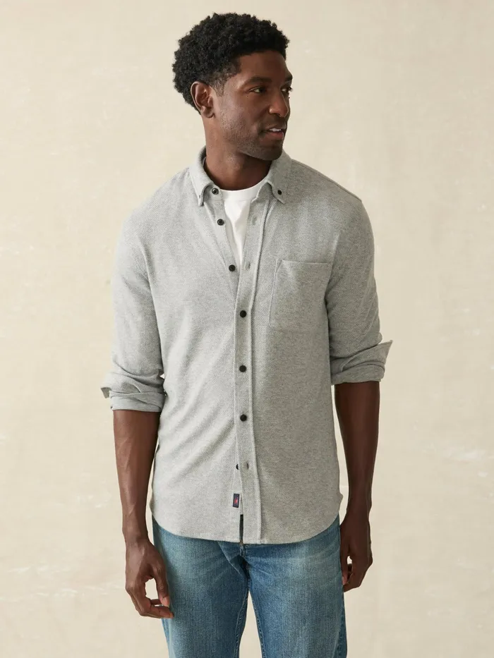 Men Shirts Faherty Legend Sweater Shirt Single Pocket Fossil Grey Twill