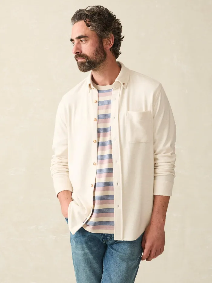 Men Shirts Faherty Legend Sweater Shirt Single Pocket Off White