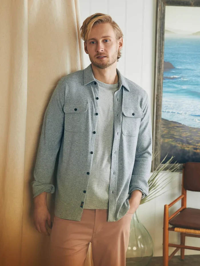 Men Shirts Faherty Legend Sweater Shirt Tall Fossil Grey Twill