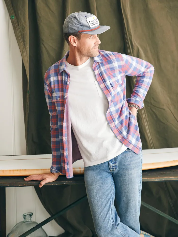 Men Shirts Faherty Legend Sweater Shirt Viewpoint Rose Plaid