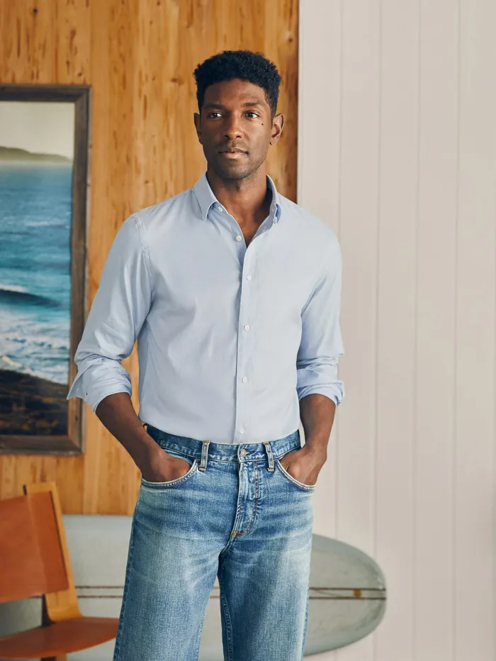 Men Shirts Faherty Movement Dress Shirt Atlantic Sky