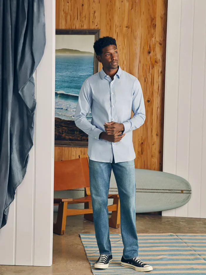 Men Shirts Faherty Movement Dress Shirt Atlantic Sky