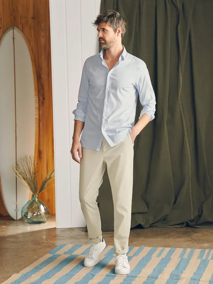 Men Shirts Faherty Movement Dress Shirt Blue White Stripe