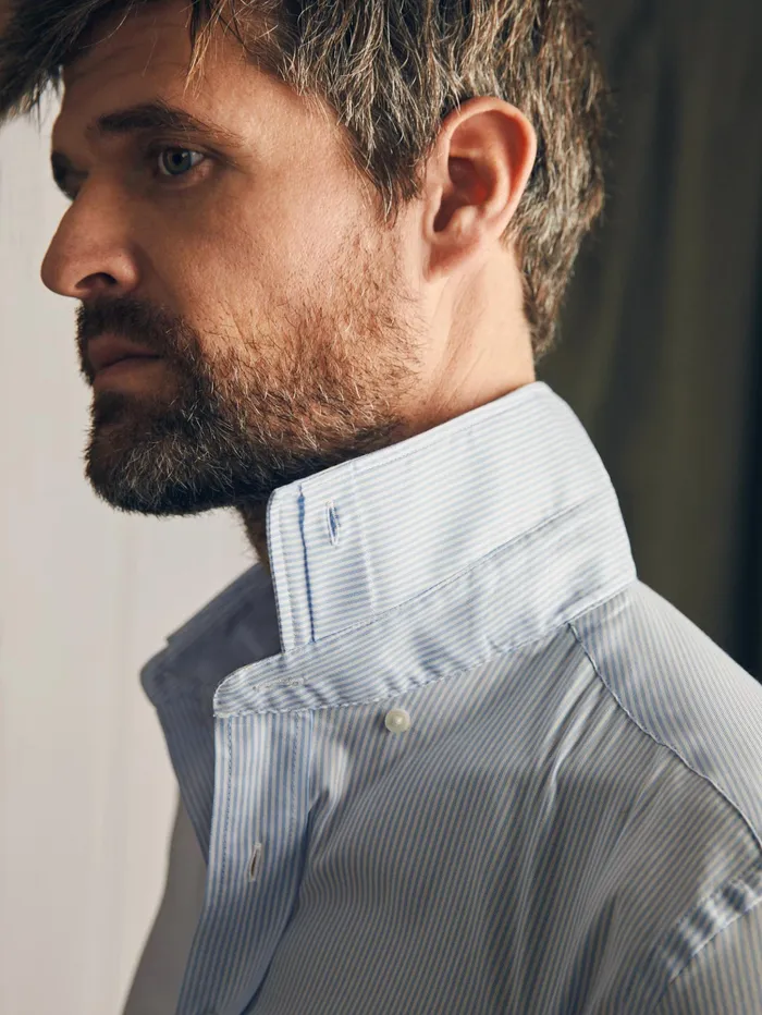Men Shirts Faherty Movement Dress Shirt Blue White Stripe