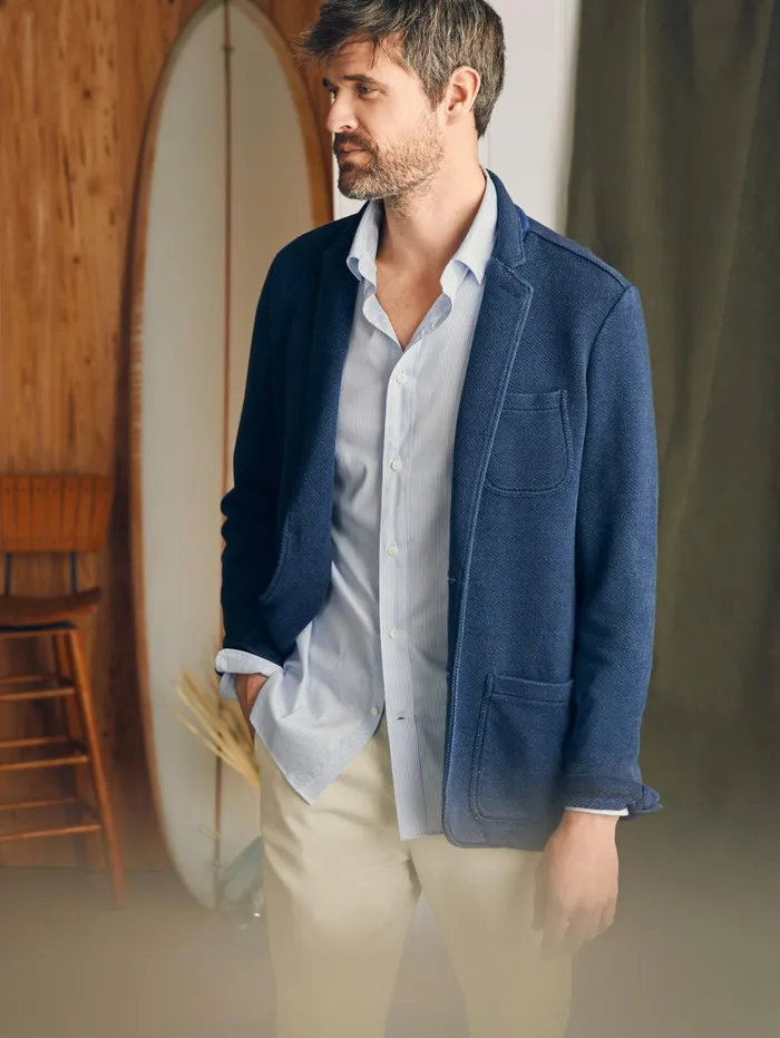Men Shirts Faherty Movement Dress Shirt Blue White Stripe