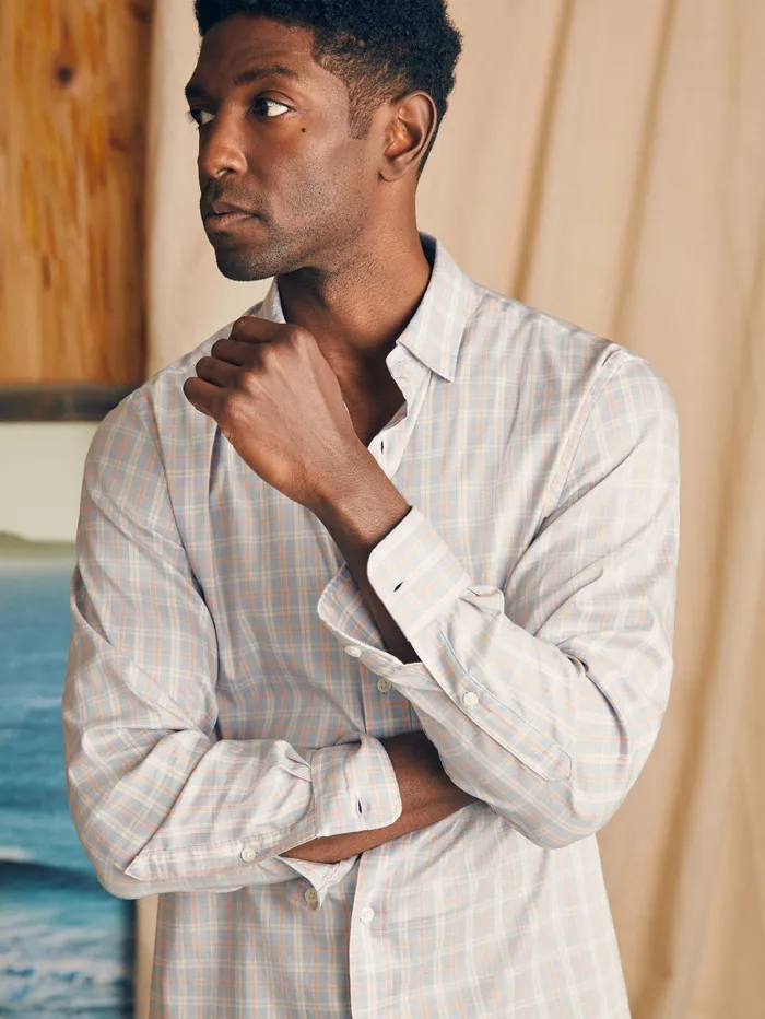 Men Shirts Faherty Movement Shirt Blue Coral Plaid