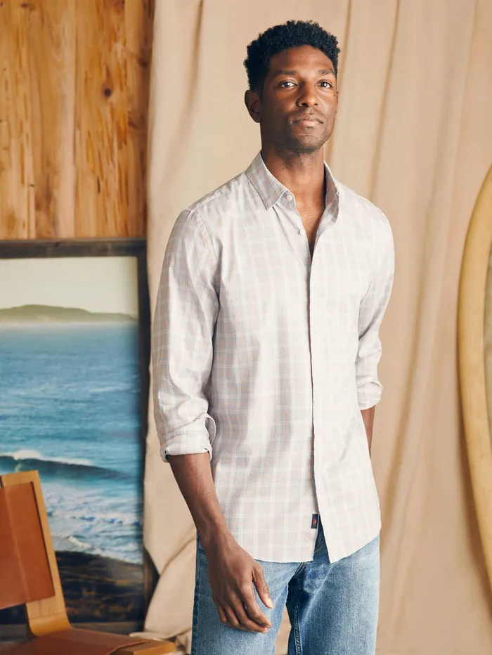 Men Shirts Faherty Movement Shirt Blue Coral Plaid