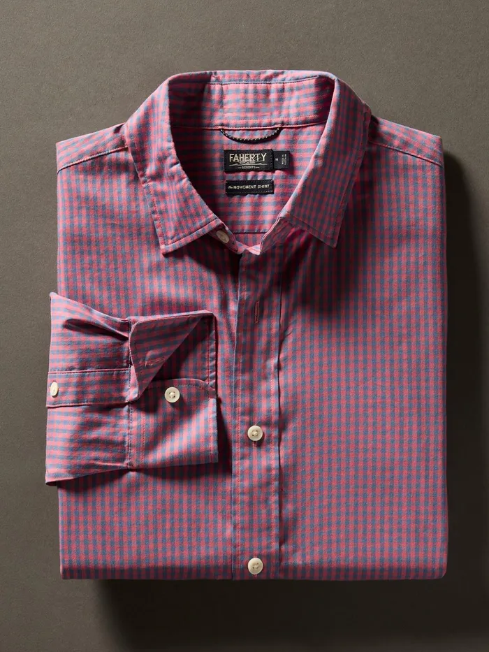 Men Shirts Faherty Movement Shirt Classic Fit Blue Rose Gingham