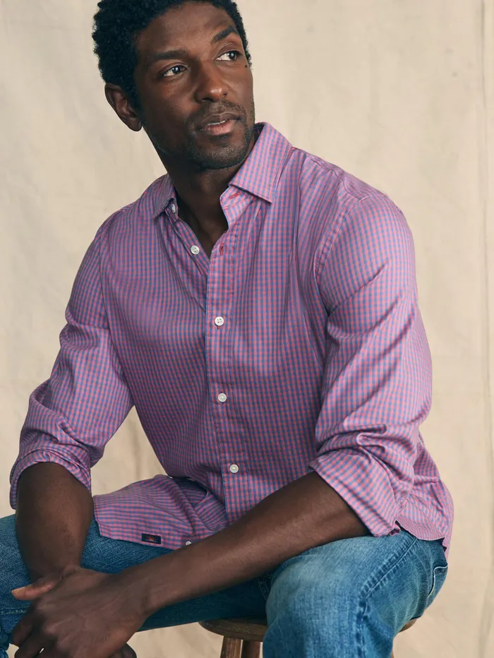 Men Shirts Faherty Movement Shirt Classic Fit Blue Rose Gingham