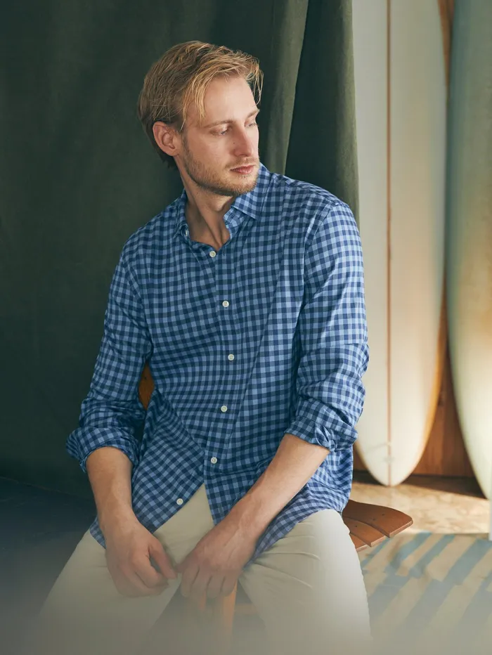 Men Shirts Faherty Movement Shirt Classic Fit Navy Skies Check