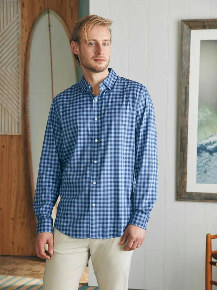 Men Shirts Faherty Movement Shirt Classic Fit Navy Skies Check