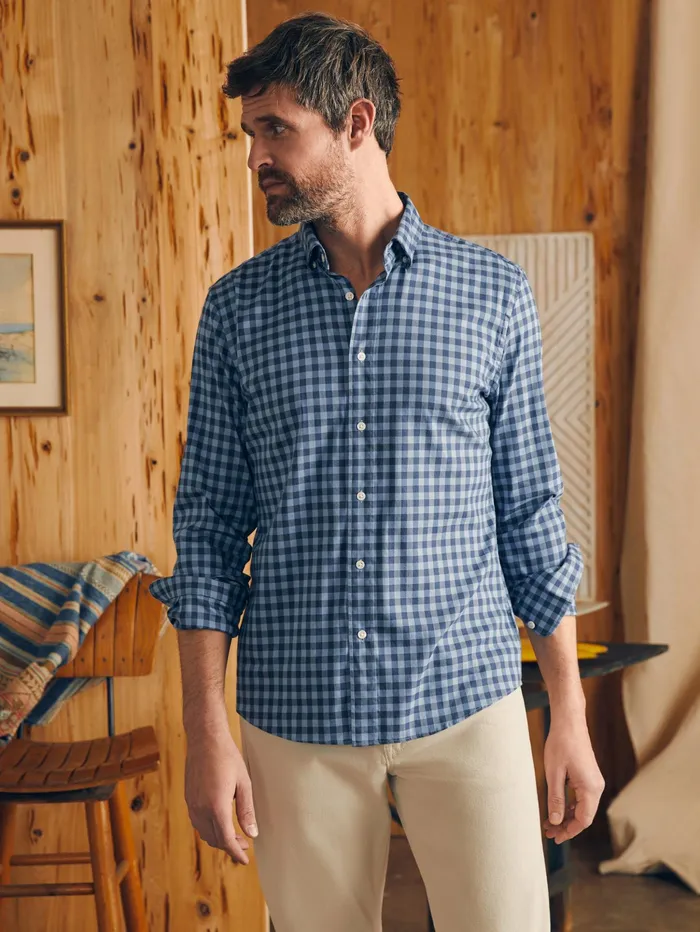 Men Shirts Faherty Movement Shirt Navy Skies Check