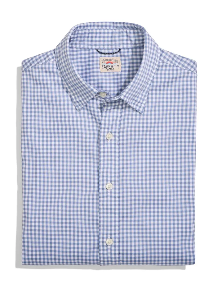 Men Shirts Faherty Movement Shirt Tall Light Blue Gingham