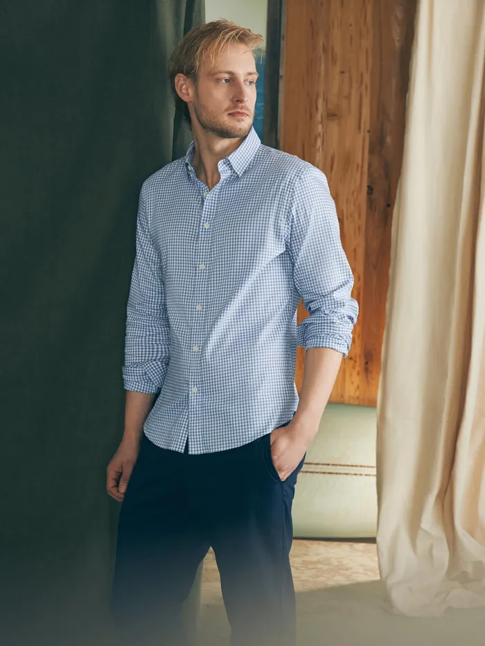 Men Shirts Faherty Movement Shirt Tall Light Blue Gingham