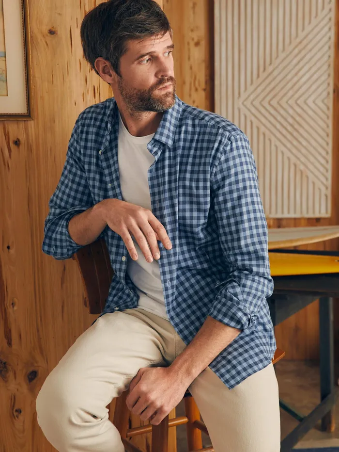 Men Shirts Faherty Movement Shirt Tall Navy Skies Check