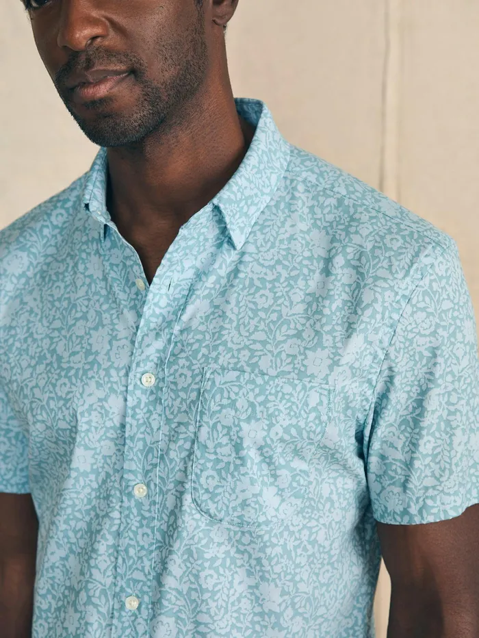 Men Shirts Faherty Movement ShortSleeve Shirt Blue Wave Botanic