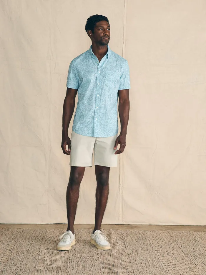 Men Shirts Faherty Movement ShortSleeve Shirt Blue Wave Botanic