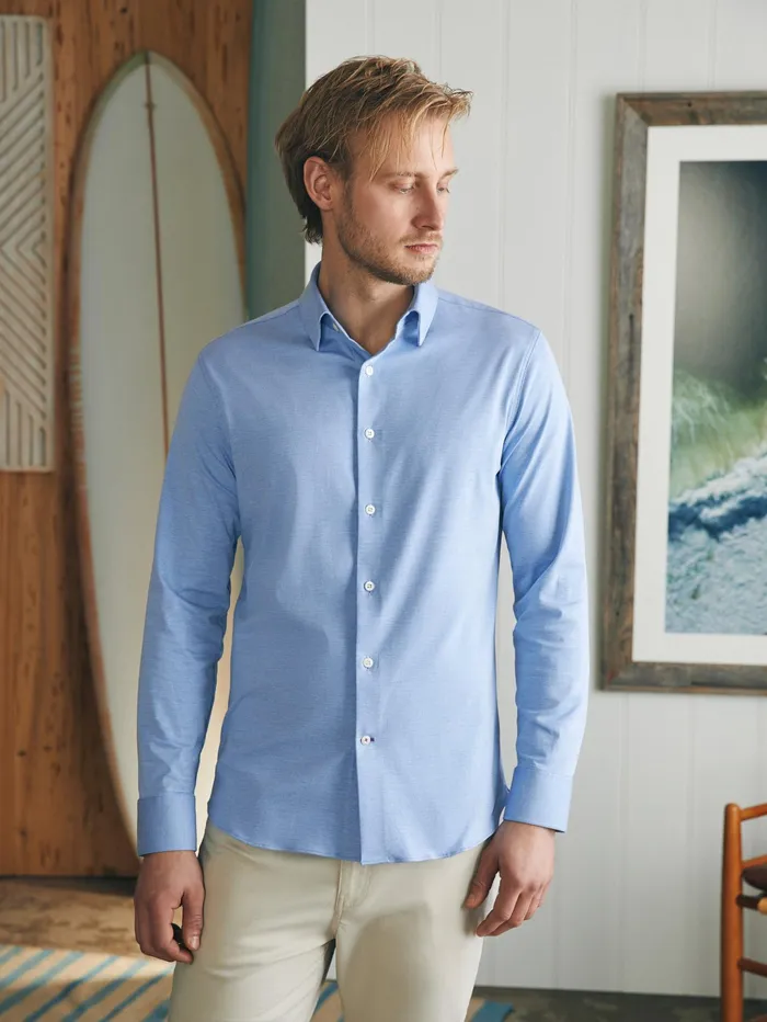 Men Shirts Faherty Reserve Knit Shirt Lake Blue Melange