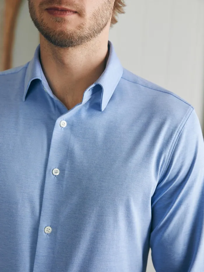 Men Shirts Faherty Reserve Knit Shirt Lake Blue Melange