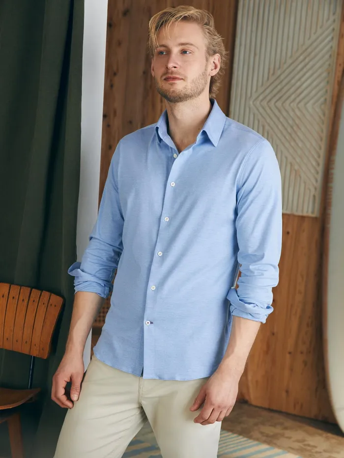 Men Shirts Faherty Reserve Knit Shirt Lake Blue Melange