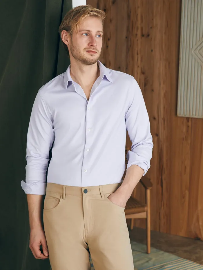 Men Shirts Faherty Reserve Knit Shirt Soft Lavender Melange