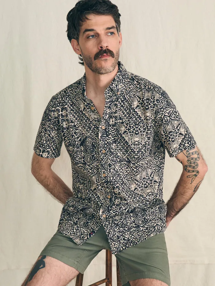 Men Shirts Faherty ShortSleeve Breeze Shirt Black Kaula