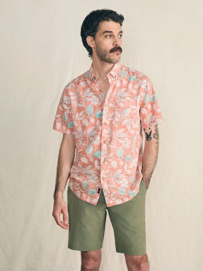 Men Shirts Faherty ShortSleeve Breeze Shirt Ginger Floral