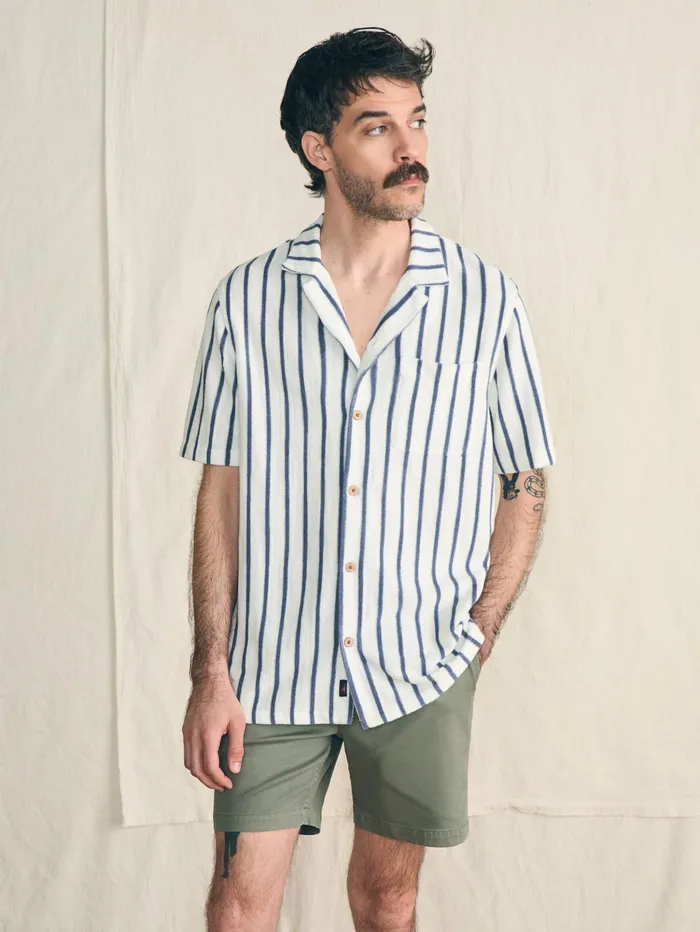 Men Shirts Faherty ShortSleeve Cabana Towel Terry Shirt Ivory Storm Stripe